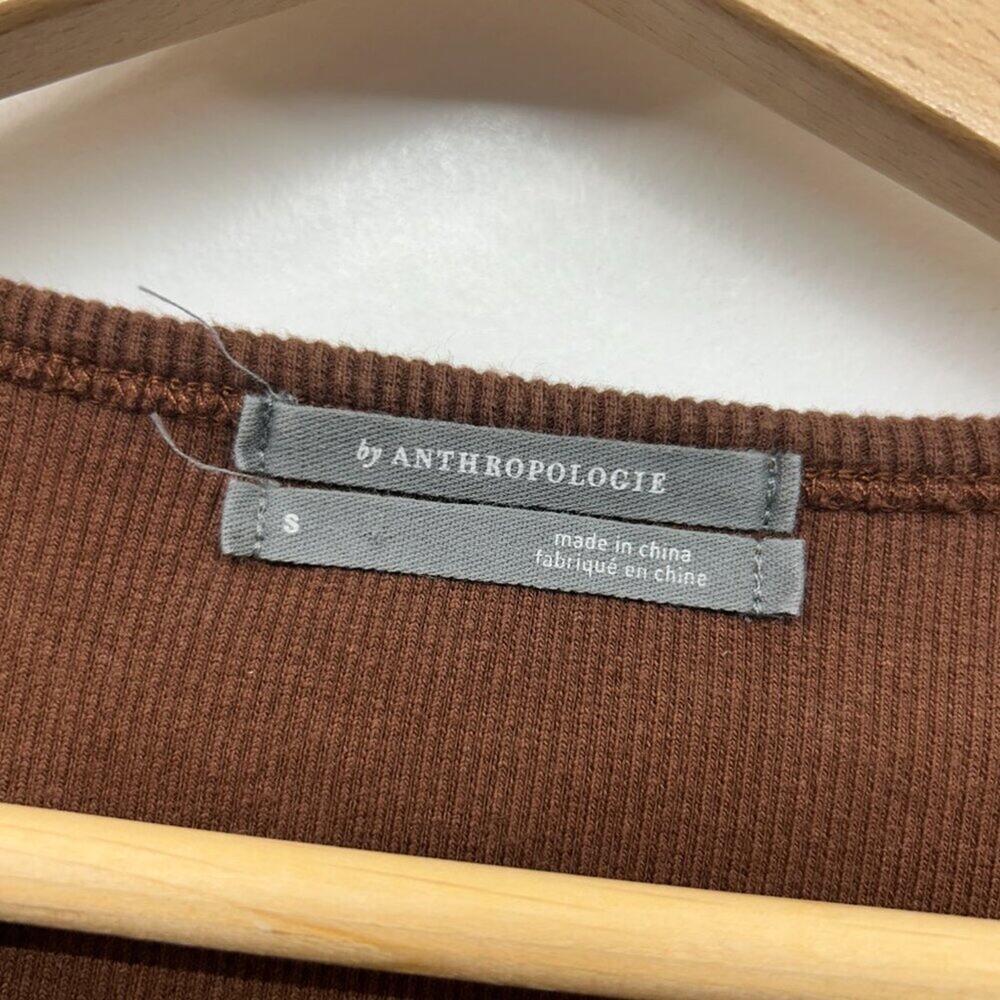 Anthropologie Neutral Brown Minimalist Ribbed Cut Out Long Sleeve Top Small - Picture 6 of 7